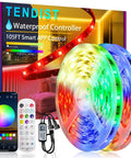 105ft Outdoor RGB LED Strip Lights With IP65 Waterproof Controller, 24V Smart App Music Sync Rope Light box and reels