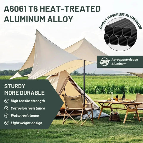 Heavy Duty Adjustable Tarp Poles, 9.2ft Aviation Aluminum Telescoping Tent Poles with canopy setup in outdoor scene
