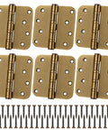 Six Piece Set Of Four Inch Ball Bearing Door Hinges With Five Eighths Inch Corner Radius Featuring Heavy Duty Brass Finish And Included Mounting Hardware for installation.