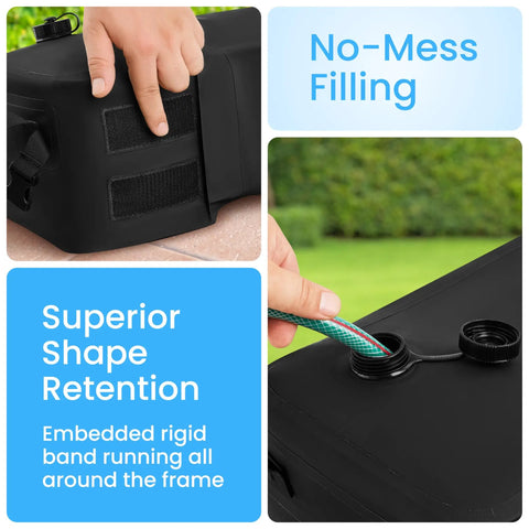 Hand filling Detachable Square Umbrella Base Water Bag 30L 70lb Water Filled Black For Cantilever Stand Security On Windy Days