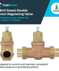 Cash Acme EB45 pressure regulating valve, double union, 1 in sweat fittings, brass body with metal top.
