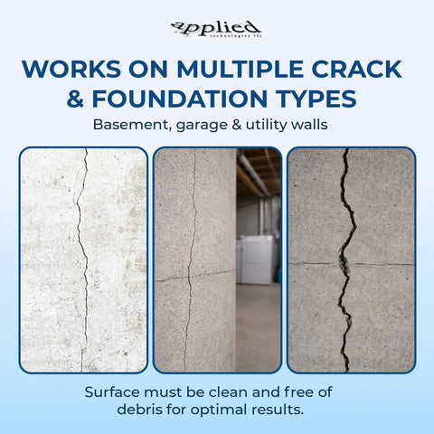 Image showing concrete cracks in basement, garage, and utility walls. Used with 10 Ft Fast Set Concrete Crack Repair Kit With Polyurethane Injection System For Foundation And Basement Walls, Waterproof Sealant, Concrete Filler, Easy Home Fix For Leaks And Cracks, Long Lasting Structural Strength.