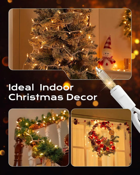 Clear Incandescent Mini Christmas Lights 100-Count On 20 Ft White Wire decorating trees, garlands, and wreaths indoors