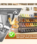 Comparative image showcasing Heavy Duty Metal Shoe Shelf For Up To 30 Pairs with organized footwear storage and disorganized shoes.