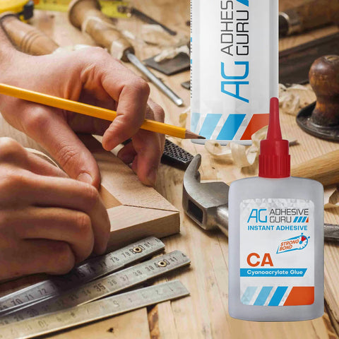 Cyanoacrylate Glue With Activator Set Instant Grab CA Glue And Super Glue Accelerator for woodworking repairs with tools.