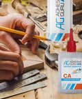 Fast Setting CA Glue With Activator Two Pack For Woodworking And DIY Projects, Premium Cyanoacrylate Super Glue on workbench