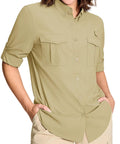 Womens Hiking Shirt Quick Dry UPF 50 Plus Long Sleeve Button Down For Camping Fishing Sailing And Outdoor Adventures Lightweight