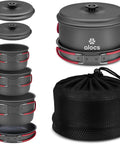 Durable Camping Cookware Set With Portable Pots And Pans For Outdoor Backpacking, lightweight hard anodized aluminum design