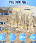 Two Pack 20Oz Heavy Duty Cotton Mop Set With 63 Inch Stainless Steel Handle For Industrial Cleaning Commercial Grade
