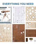 3D Wooden Monocular Puzzle Kit With Working Telescopic Tube DIY Science Model Build For Adults And Teens One To One Replica Monocular Dope Display Item Unique Gift For Curious Minds, wooden parts and instructions laid out