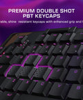Close-up of Full Size Mechanical PC Gaming Keyboard With Command Touch Display And Titan Switches, featuring premium PBT keycaps.