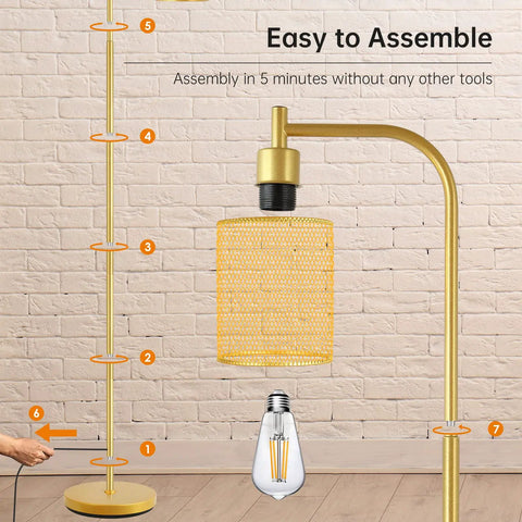 Assembly guide for Tall Gold Floor Lamp With Iron Mesh Lampshade 67 Inch LED Standing Lamp Brass Base 6W Energy Efficient