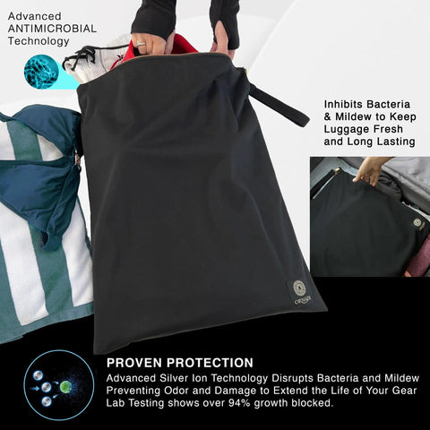 X Large Waterproof Antimicrobial Travel Wet Dry Laundry Bag Keeps Odor In Check for Swimsuits Towels and Dirty Clothes Black