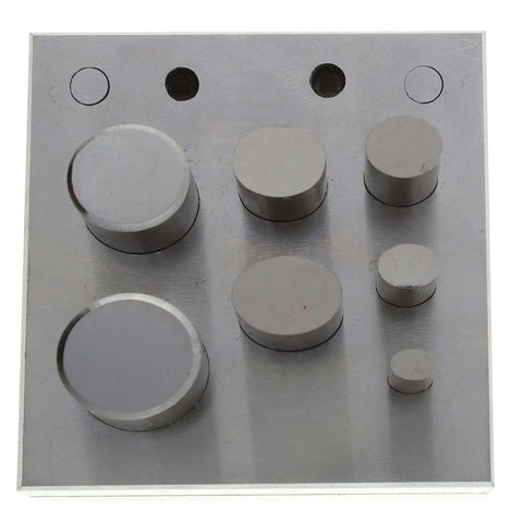Oval Disc Cutter Set With Seven Punches And Die For Soft Metal Up To 14 Gauge, top view of metal punches in alloy steel for jewelry making