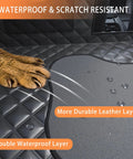 Close-up of paw on Back Seat Dog Car Cover With Extender And Hard Bottom Waterproof Pet Seat Protector showing waterproof layers