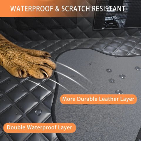 Close-up of paw on Back Seat Dog Car Cover With Extender And Hard Bottom Waterproof Pet Seat Protector showing waterproof layers