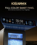 Top Shelf Nugget Ice Maker Countertop Unit Cranks Out 44 Pounds Daily With Seamless App Control And A Sleek Smart Full Color Panel displaying ice controls and settings.