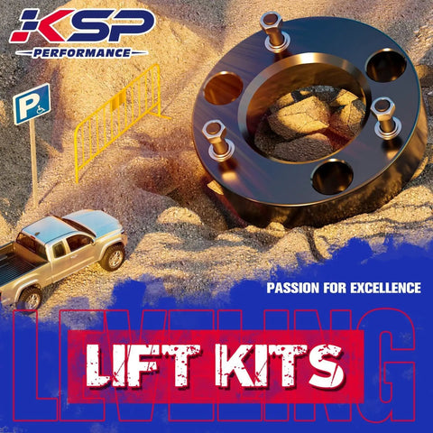 Heavy Duty 2.5 Inch Front Leveling Kit For Ram 1500 Solid Aluminum Strut Spacers with bolts on rocky surface.