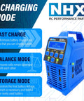 Blue Beefy Quad 100W X4 Battery Balance Charger with 3 charging modes for various battery types.