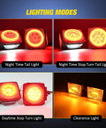 Two Pack LED Trailer Heavy Duty Light Kit with Halo Glow Ring showing night and day lighting modes for 12V trailers