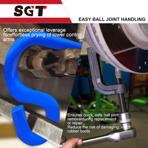 Universal Ball Joint Separator And Puller Tool For Cars, Trucks, And SUVs Two And Three Eighths Inch with prying arms in action.