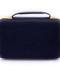 Front view of Hard Storage Case For Work Sharp Knife And Tool Sharpener Ken Onion Edition, Rugged EVA Shell, black with yellow edges.
