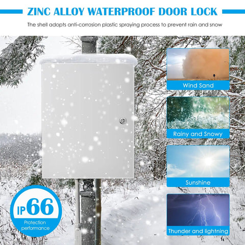 Heavy Duty Tough As Nails Outdoor Electrical Enclosure Box 20x12x10 Inches IP66 Weatherproof Junction Box in snowy weather