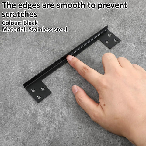 Heavy Duty Outswing Door Latch Guard Cover Kickproof Black Steel Striker Plate For Deadbolt Security, showing smooth edges.