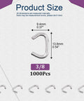 Heavy Duty Galvanized Hog Rings Assortment Kit 1000 Pcs 3 8 Inch Steel Loop Pins size measurement with dimensions and quantity.