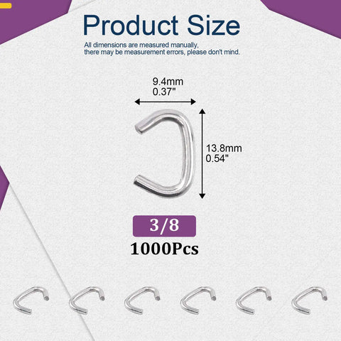 Heavy Duty Galvanized Hog Rings Assortment Kit 1000 Pcs 3 8 Inch Steel Loop Pins size measurement with dimensions and quantity.