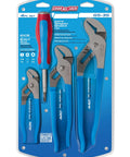 Three Piece Tongue And Groove Pliers Set With Bonus Code Blue 6 In 1 Screwdriver Straight Jaw Laser Heat Treated Teeth Forged Display
