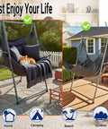 Ultra Cozy Hammock Chair Set With Foldable Anti Tip Stand X Large Swing Chair And Footrest Weatherproof Iron Frame 450 Lb Capacity Quick Assembly For Indoor Outdoor Relaxing displayed in garden and patio setting