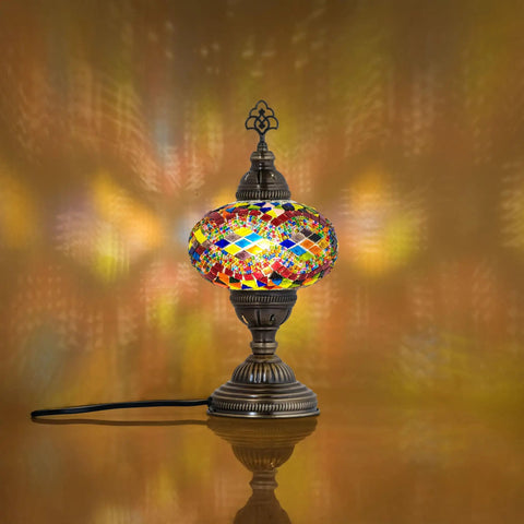 Moroccan Turkish Mosaic Glass Lamp For Bedside And Desk, Handmade Vintage Style Light With Colorful Glass Beads, E12 Socket