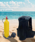 Portable 2L Mini Scuba Tank Kit With Backpack on beach, DOT Certified Regulator Aluminum Tank For On The Go Underwater Adventures