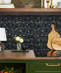 Peel And Stick Backsplash Tiles For Kitchen, Bath, And Fireplace With Plaid Glass In Starry Sky Black, 5 Sheets, 3D Metal Texture