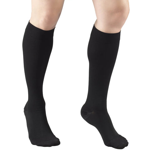 Top Shelf 30-40 Mmhg Graduated Compression Stockings Knee High Closed Toe Unisex Medical Support Hose in black, medium fit.