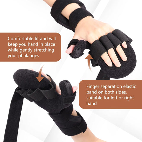 Resting Hand Brace For All Night Use, showing soft grip hand splint with finger straps and wrist immobilizer for carpal tunnel pain.