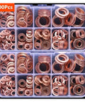 All In One Copper Flat Washer Set Kit With Nine Metric Sizes M5 To M14 100 Or 200 Pieces Durable Sealing Washers For Hardware Plumbing DIY Projects Heavy Duty Copper Washers For Tight Fits, 200pcs copper flat washers in labeled storage box