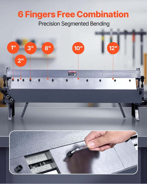 Box And Pan Brake 36 Inch Sheet Metal Bending Tool With 16 Gauge Mild Steel Capacity showing six fingers for precise bends