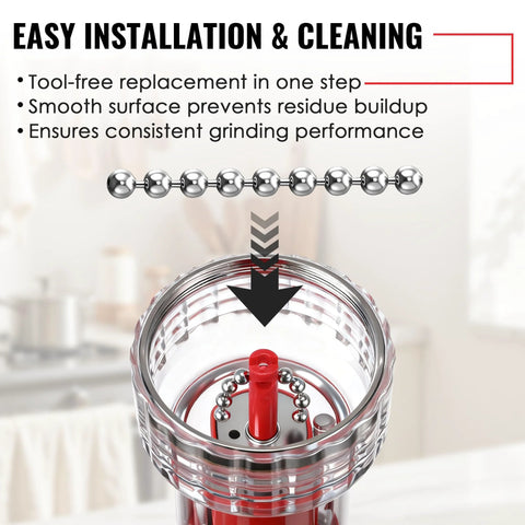 Replacement Chain And Ball Set For Wakit Grinder RollBotz, stainless steel assembly shown above electric herb grinder.