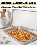 Pro Level Pure Aluminum Baking Sheet Pan Set No Coating Warp Resistant Half Sheet Pan with fries, 18 by 13 Inches 2 Pack
