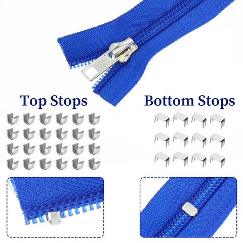 Metal Zipper Repair Kit Size 5 Replacement Zipper Pulls And Lockable Sliders With Top And Bottom Stops For Clothing in blue color
