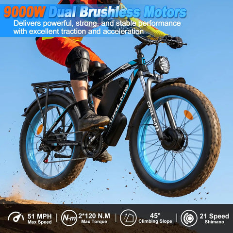 Badass 9000W Dual Motor Electric Bike For Adults Rip Through Gnarly Terrain At Blistering Fifty Mph, flying through dirt.