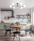 Six Light Sputnik Ceiling Light Fixture For Kitchen Dining Room Living Space Modern Mid Century Chandelier Style Nickel Metal Easy Hardwire Installation Wall Or Ceiling Mount