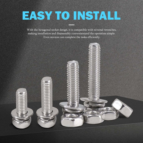 Heavy Duty M5 Screws And Nuts Set 260 Piece Stainless Steel Kit with washers displayed against background