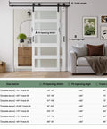 Double Bypass Barn Door With Frosted Glass And White Waterproof PVC Finish Includes Six Point Six Feet Track Hardware Kit Premium MDF Panels For Space Saving And Easy Assembly Fits Thirty Six By Eighty Four Inch Openings installed in living room