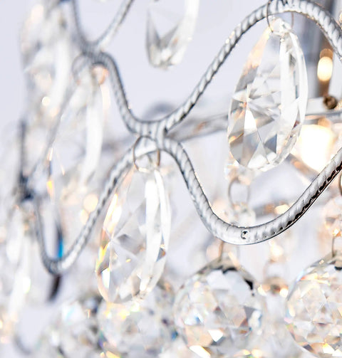 Close-up of Crystal Drum Ceiling Light Chandelier 9 Light Chrome Flush Mount LED Fixture Dimmable Modern Sparkling Crystal