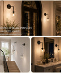 KoKo&Yukina 2 Pack 6" Black Modern Wall Sconces for Bedroom Bulb Included displayed in various settings, featuring sleek black design.