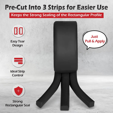 Black Moldable Silicone Putty Pre Cut Strips Non Hardening Gap Sealant For Ductwork And Windows on a gray background, showing pre-cut strips for easy use.