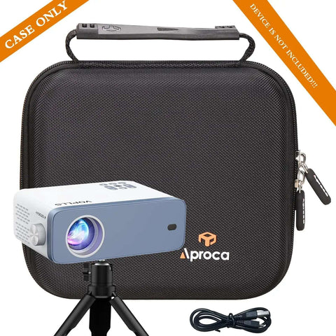 Grab And Go Travel Case Built Different For Voolls Mini Projector featuring black hard shell, sturdy handle, and zipper detail.